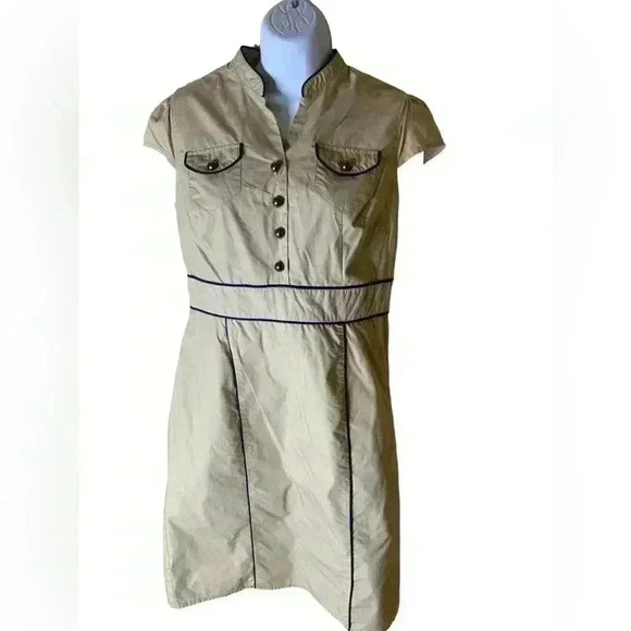 Merona Women's Dress Button Front Pockets Side Zip Lined Khaki Dress Size 2 - Picture 3 of 8